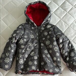 Gymboree girls size 5-6 small gray puffer coat with silver snowflakes NEW w/tag